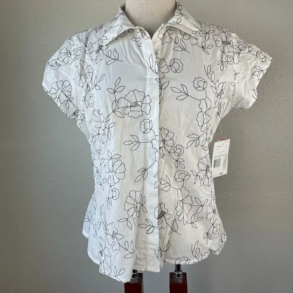 NWT Liz Claiborne Floral Button Down Shirt Size 10 - Picture 1 of 9